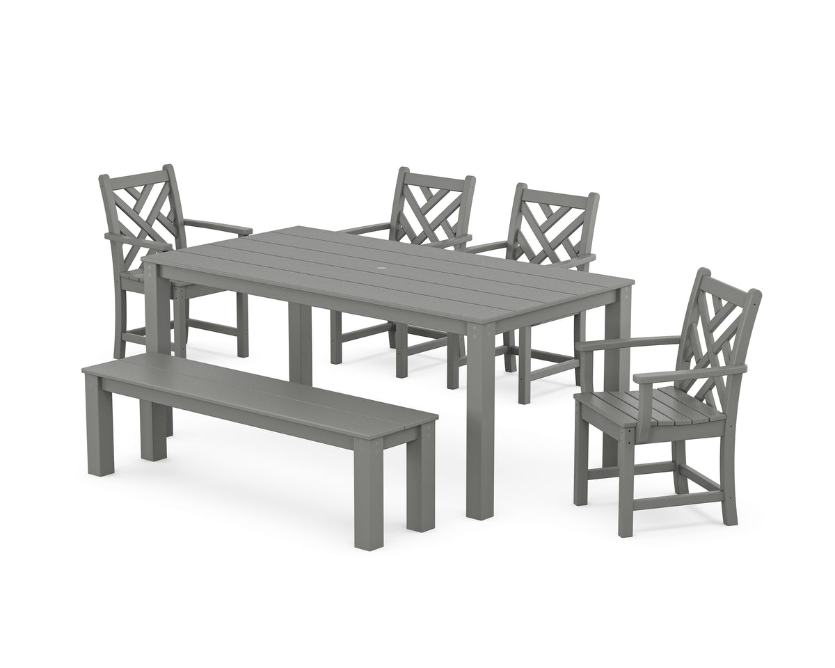 POLYWOOD Chippendale 6-Piece Parsons Dining Set with Bench in Slate Grey