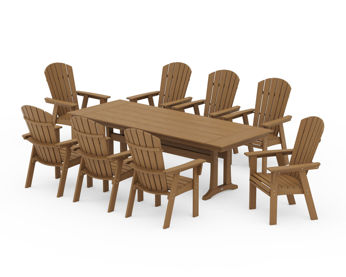 POLYWOOD Nautical 9-Piece Curveback Adirondack Farmhouse Dining Set with Trestle Legs in Natural