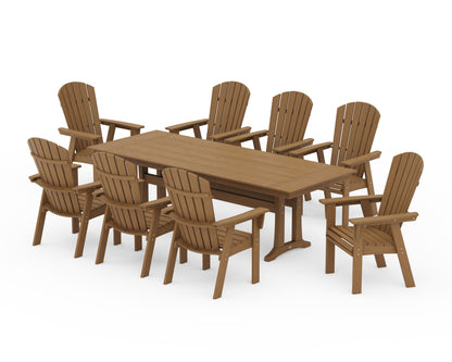 POLYWOOD Nautical 9-Piece Curveback Adirondack Farmhouse Dining Set with Trestle Legs in Natural