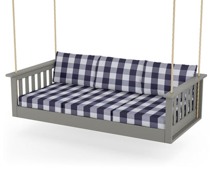 POLYWOOD Vineyard Daybed Swing in Slate Grey / Buffalo Plaid Navy
