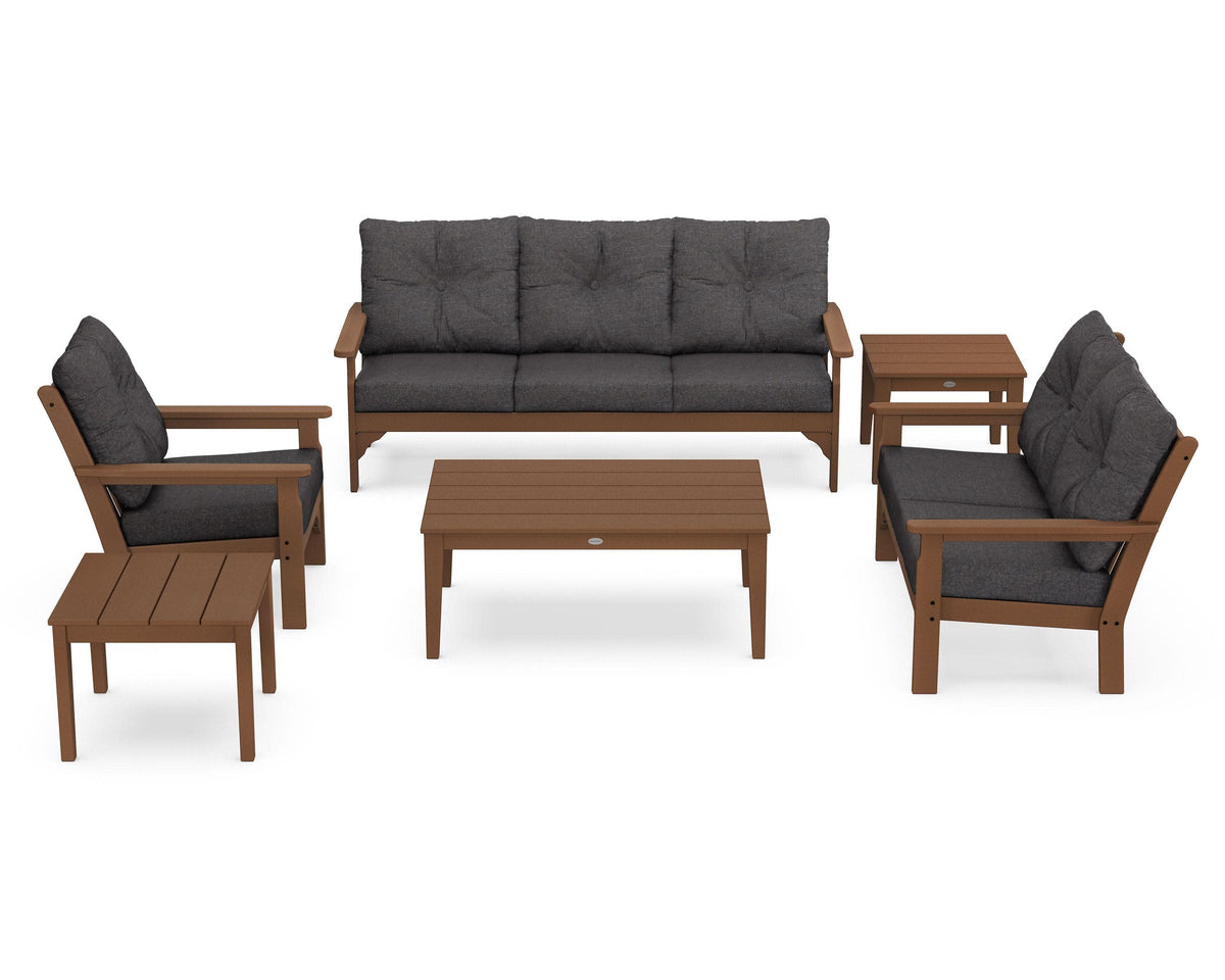 POLYWOOD Vineyard 6-Piece Deep Seating Set in Teak / Ash Charcoal