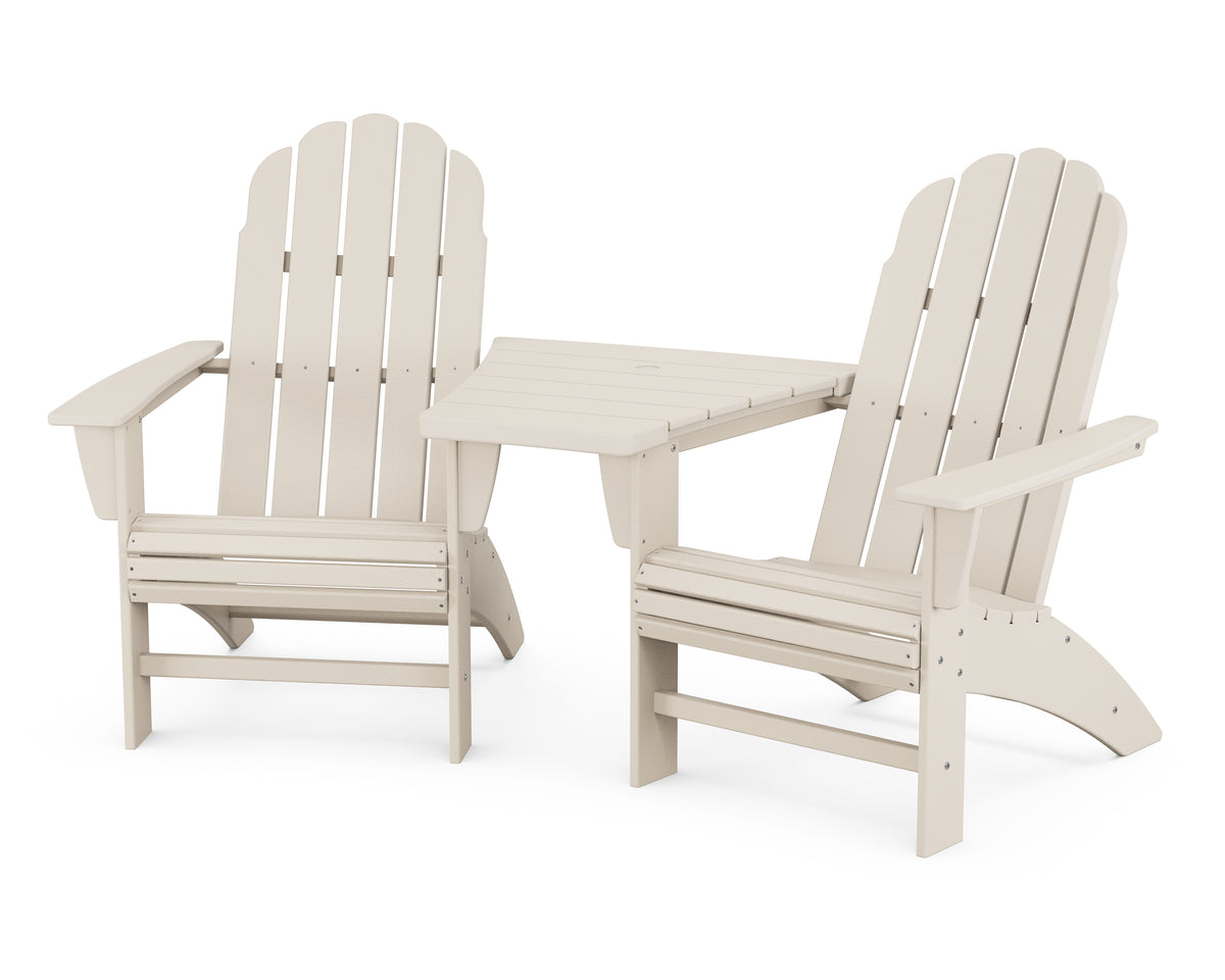 POLYWOOD Vineyard 3-Piece Curveback Adirondack Set with Angled Connecting Table in Sand