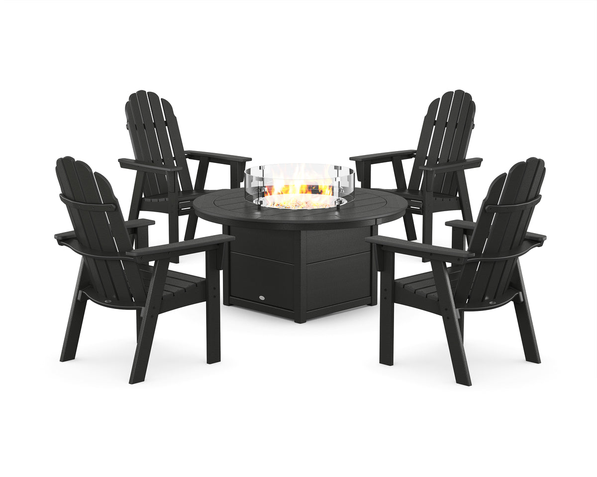 POLYWOOD Vineyard 4-Piece Curveback Upright Adirondack Conversation Set with Fire Pit Table in Black