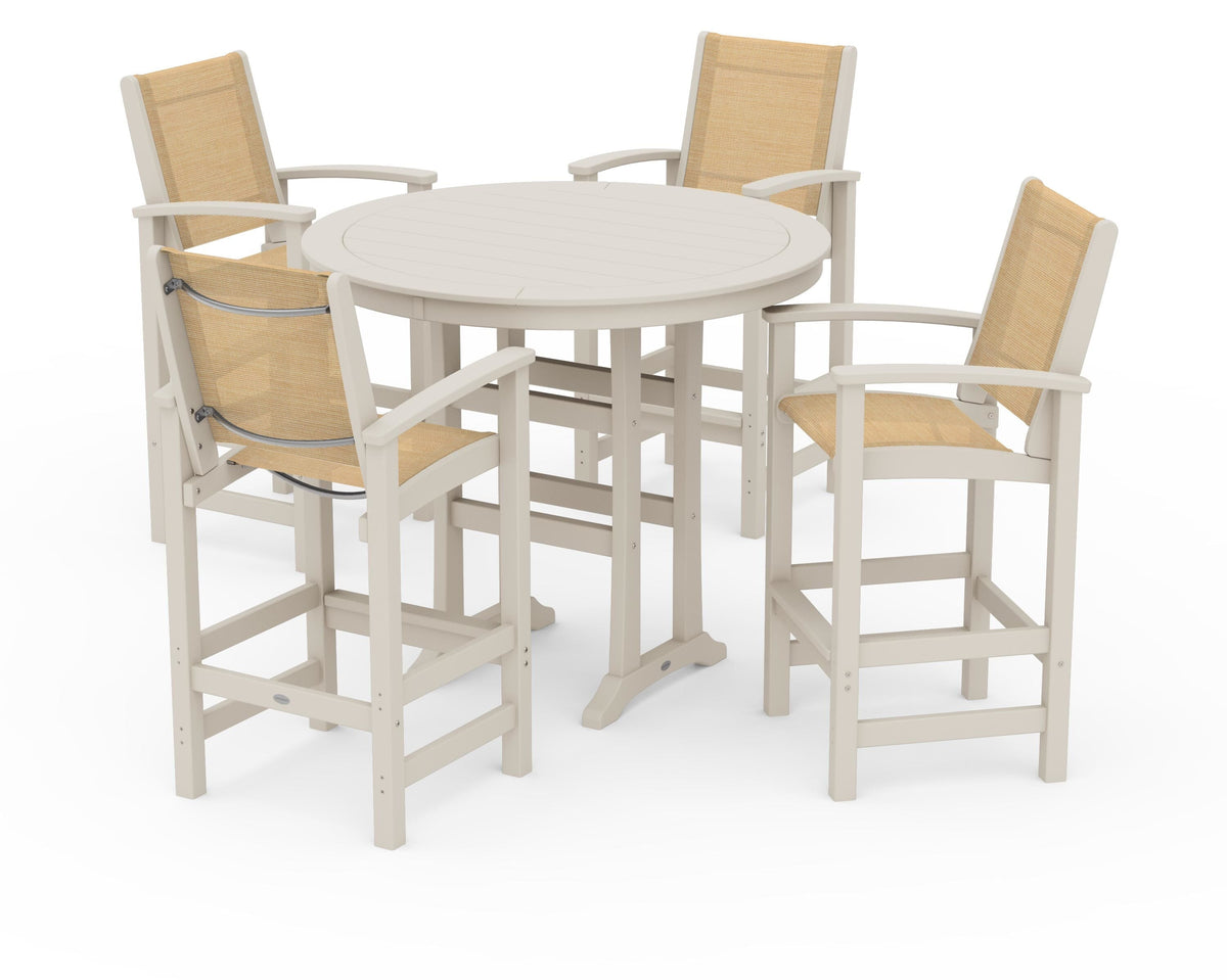 POLYWOOD Coastal 5-Piece Nautical Trestle Bar Set in Sand / Dupioni Apricot