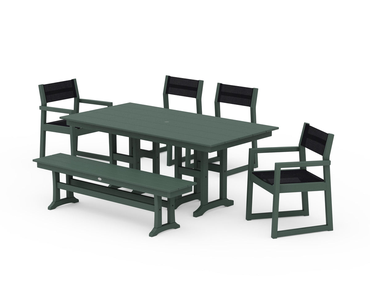 POLYWOOD EDGE Sling 6-Piece Farmhouse Dining Set in Green / Black