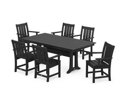 POLYWOOD Oxford Arm Chair 7-Piece Farmhouse Dining Set with Trestle Legs in Black