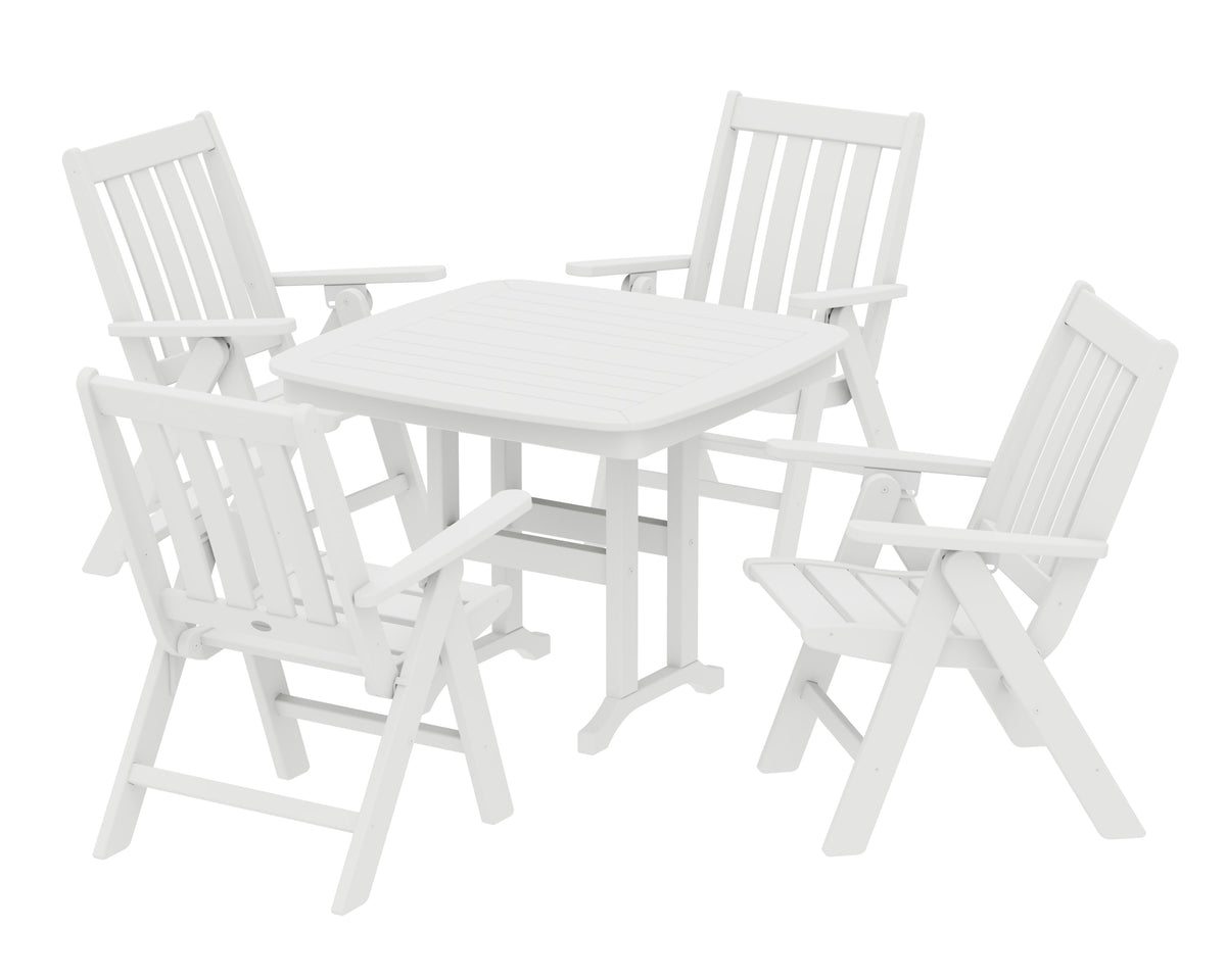 POLYWOOD Vineyard Folding Chair 5-Piece Dining Set - 37" Table in White