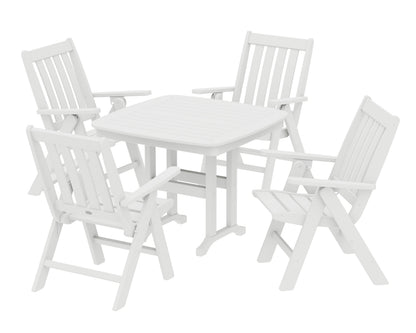 POLYWOOD Vineyard Folding Chair 5-Piece Dining Set - 37" Table in White