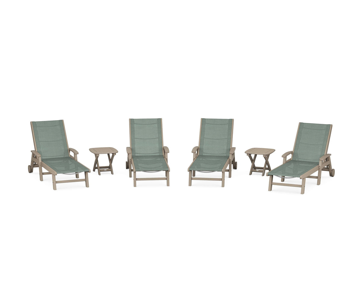 POLYWOOD Coastal Chaise 6-Piece Set with Wheels in Vintage Sahara / Dupioni Sea Mist