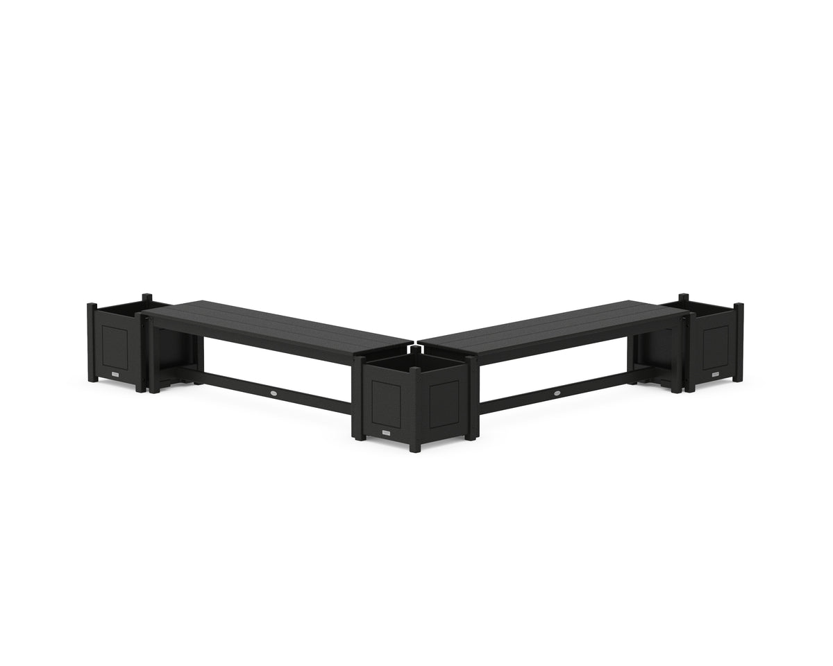 POLYWOOD 60" Country Living L-Shaped Planter Bench Corner Set in Black