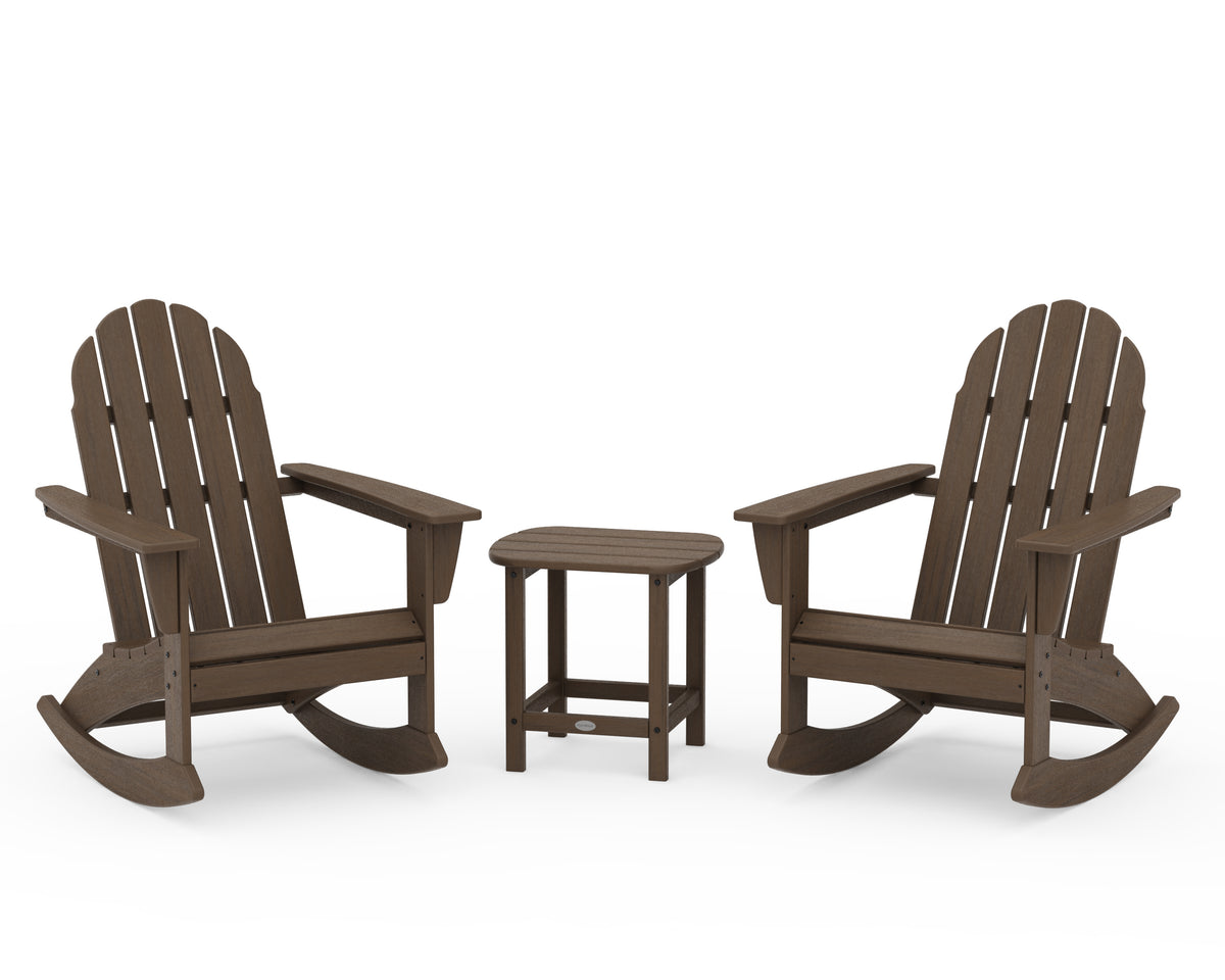 POLYWOOD Vineyard 3-Piece Adirondack Rocking Chair Set with South Beach 18" Side Table in Kona