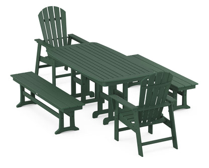 POLYWOOD South Beach 5-Piece Dining Set with Benches - 37" x 72" Table in Green