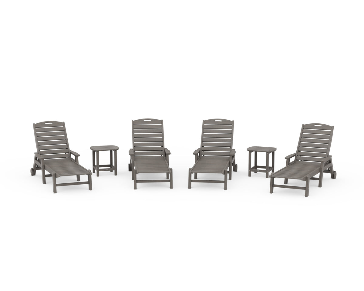 POLYWOOD Nautical Chaise 6-Piece Set with Arms &amp; Wheels in Driftwood