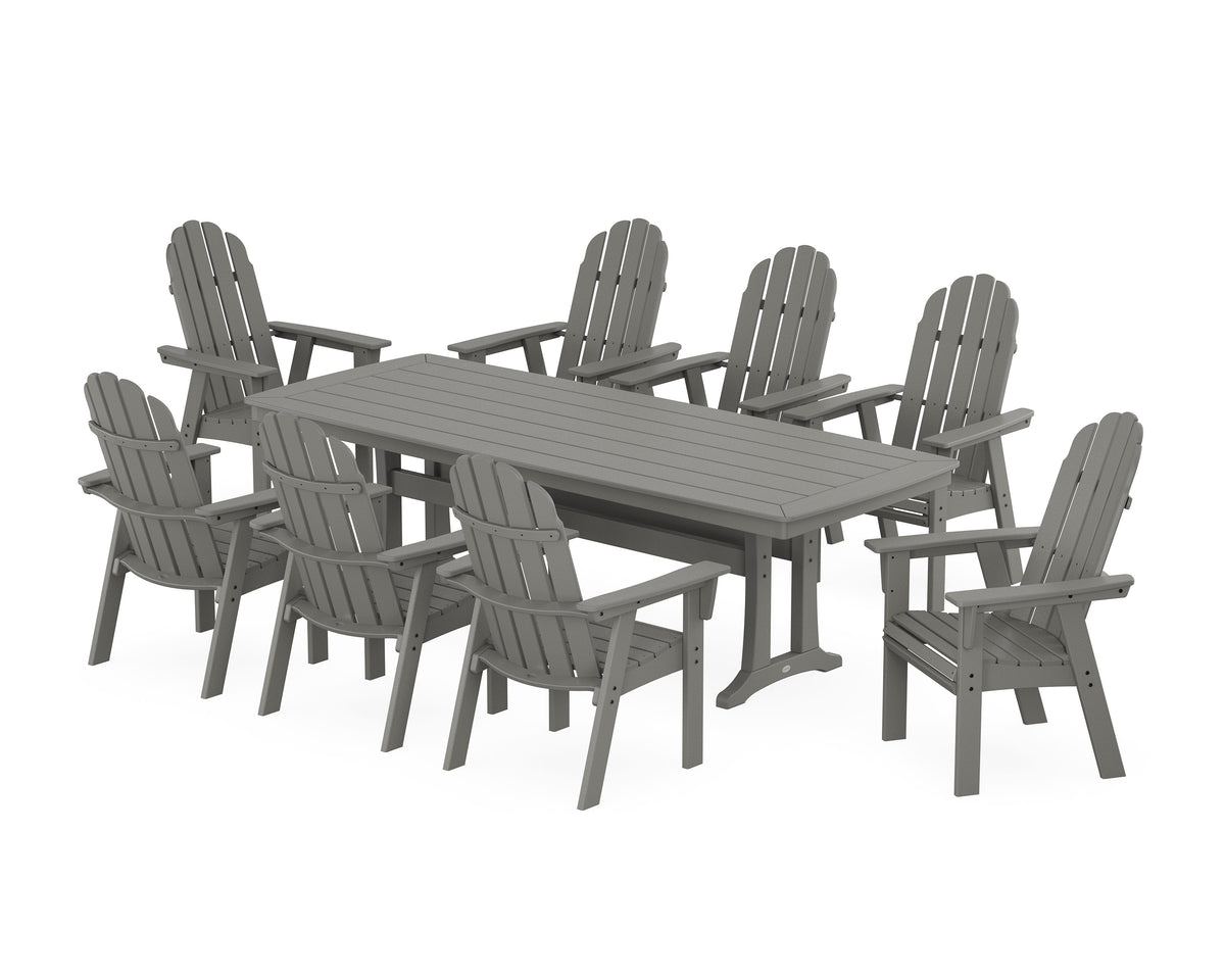 POLYWOOD Vineyard Curveback Adirondack 9-Piece Dining Set with Trestle Legs in Slate Grey