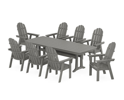 POLYWOOD Vineyard Curveback Adirondack 9-Piece Dining Set with Trestle Legs in Slate Grey