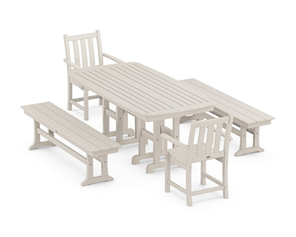 POLYWOOD Traditional Garden 5-Piece Dining Set with Benches - 37" x 72" Table in Sand