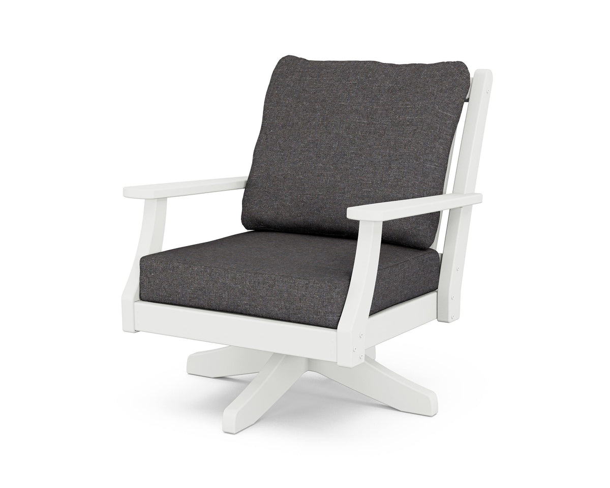 POLYWOOD Wovendale Deep Seating Swivel Chair in White / Ash Charcoal