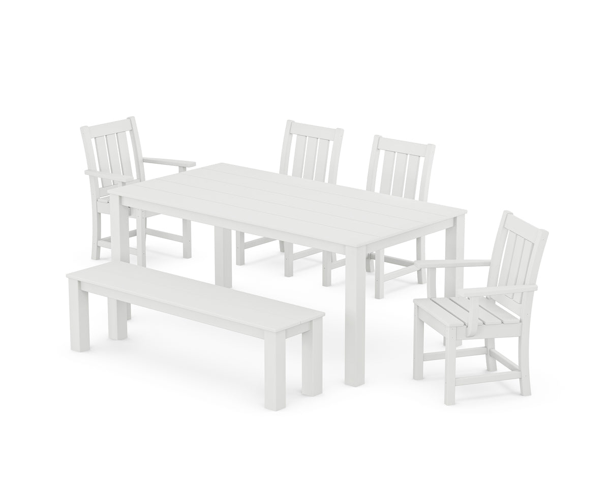 POLYWOOD Oxford 6-Piece Parsons Dining Set with Bench with Oxford Dining Side Chair in White