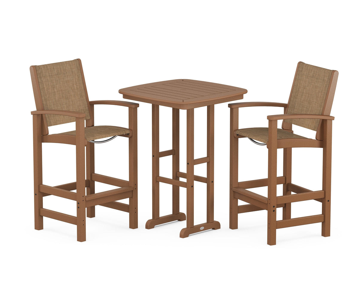 POLYWOOD Coastal 3-Piece Bar Set in Teak / Burlap