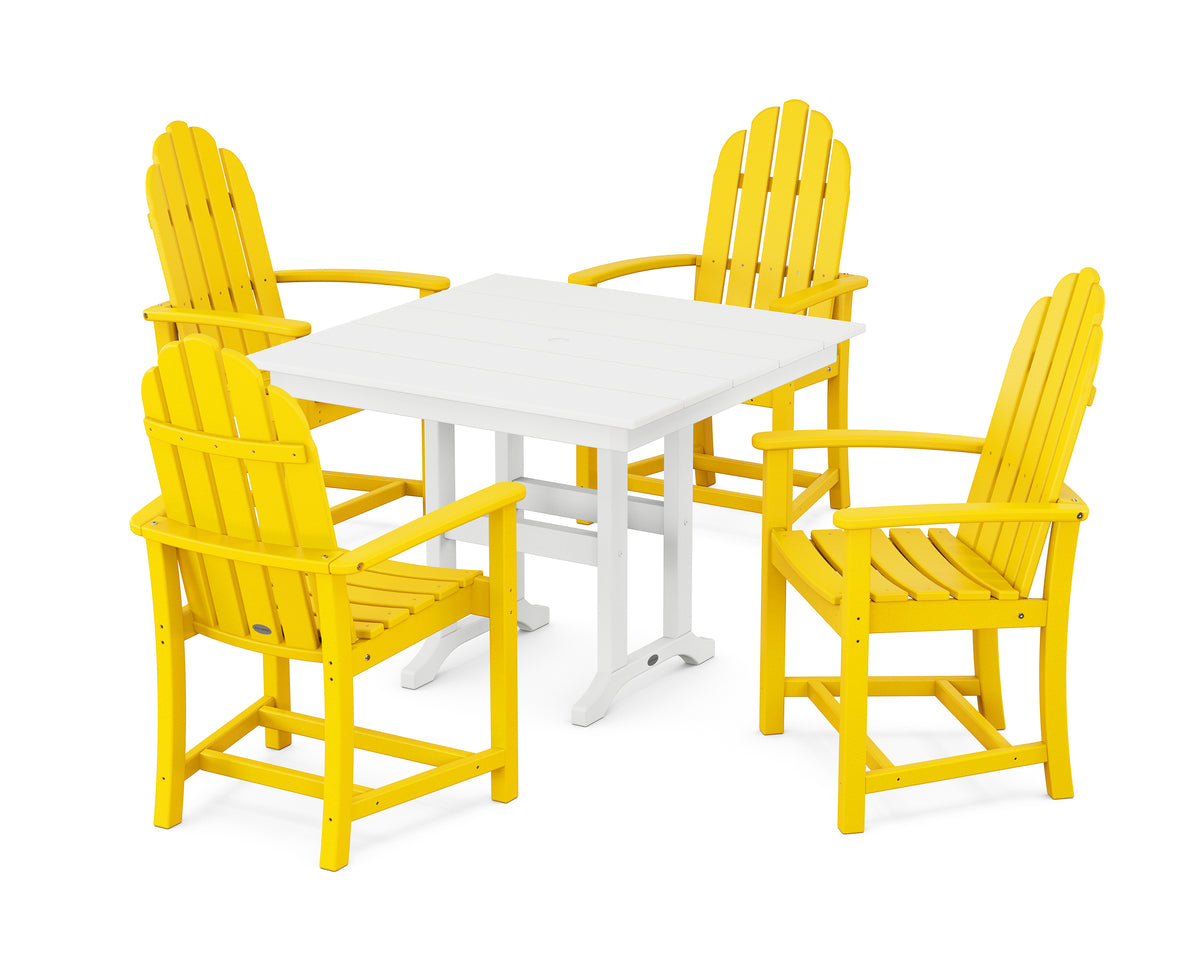 POLYWOOD Classic Adirondack 5-Piece Farmhouse Dining Set in Lemon / White