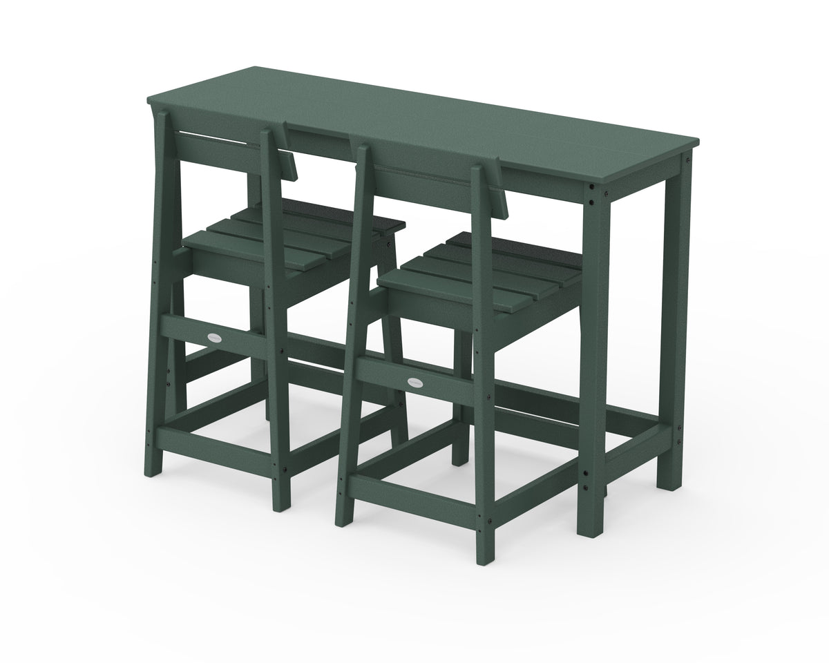 POLYWOOD Modern Studio Plaza Counter Chair 3-Piece Balcony Set in Green