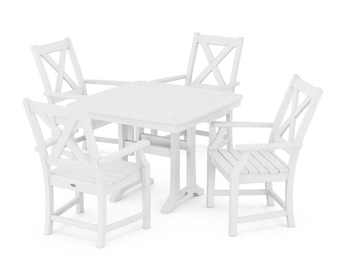 POLYWOOD Braxton 5-Piece Dining Set with Trestle Legs - 37" Table in White