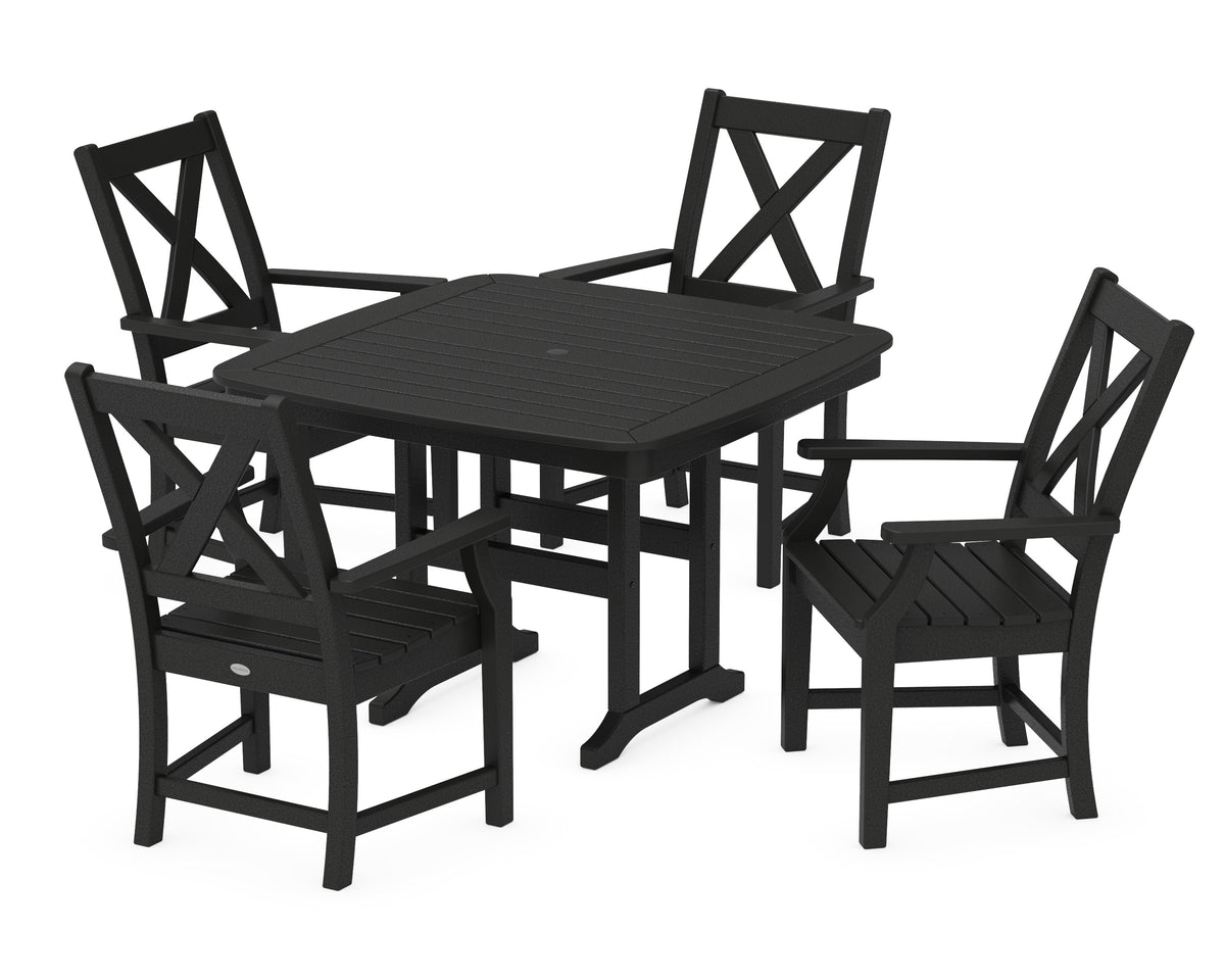 POLYWOOD Braxton 5-Piece Dining Set with Trestle Legs - 44" Table in Black