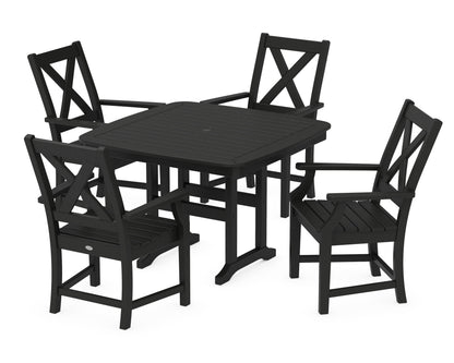 POLYWOOD Braxton 5-Piece Dining Set with Trestle Legs - 44" Table in Black