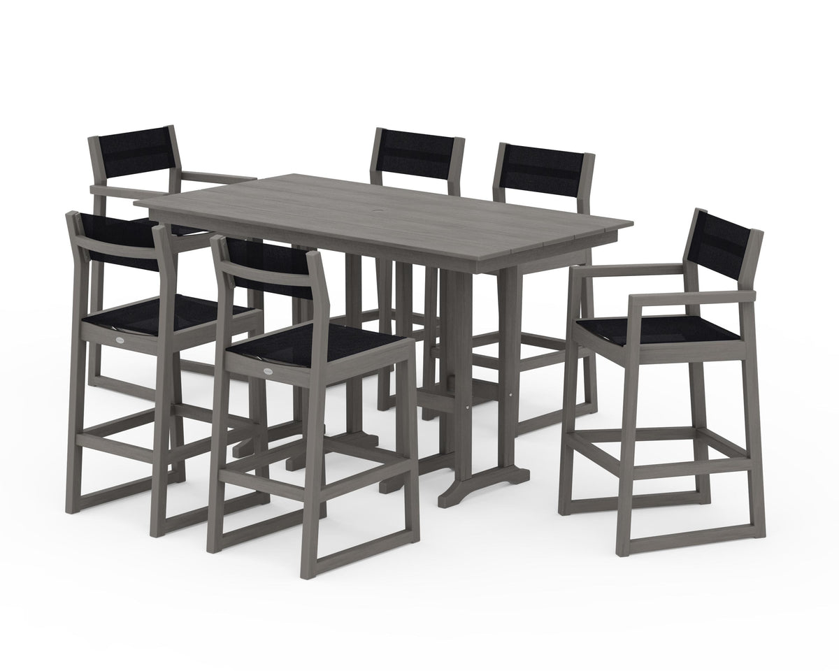 POLYWOOD EDGE Sling 7-Piece Farmhouse Bar Set in Driftwood / Black