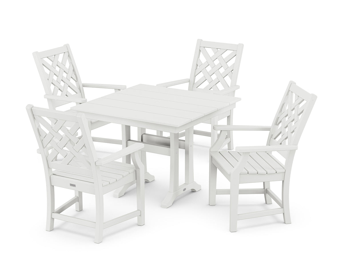 POLYWOOD Wovendale 5-Piece Farmhouse Dining Set with Trestle Legs in White