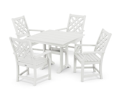 POLYWOOD Wovendale 5-Piece Farmhouse Dining Set with Trestle Legs in White