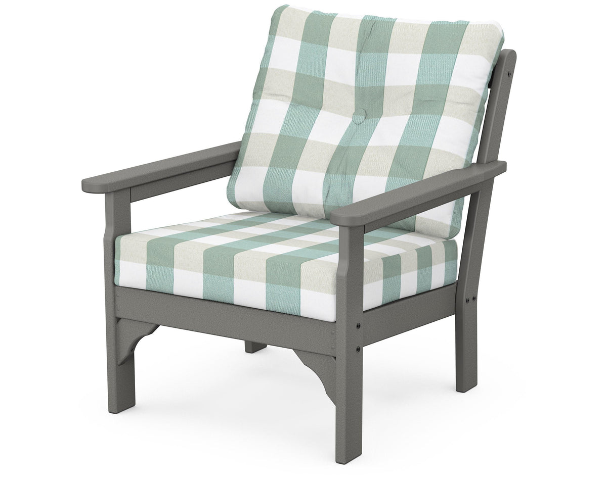 POLYWOOD Vineyard Deep Seating Chair in Slate Grey / Buffalo Plaid Glacier Spa