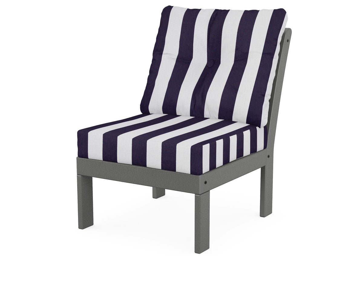 POLYWOOD Vineyard Modular Armless Chair in Slate Grey / Cabana Stripe Navy