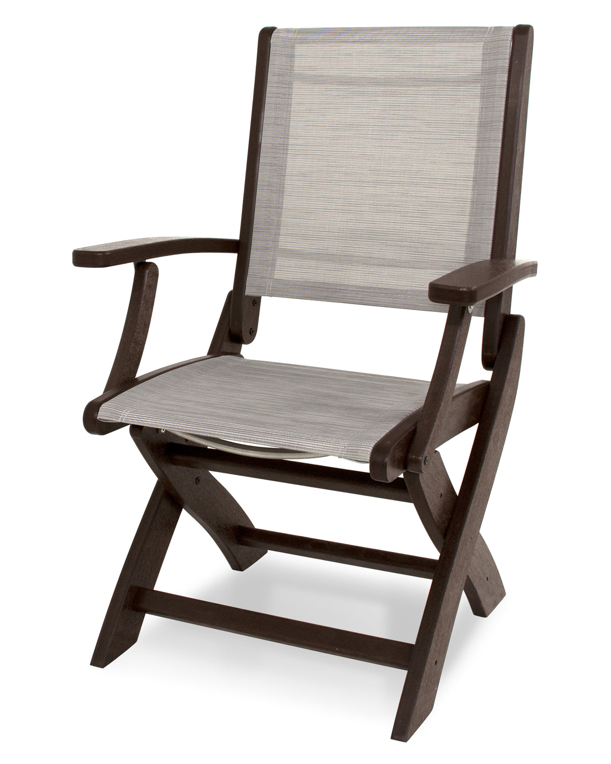 POLYWOOD Coastal Folding Chair in Mahogany with Mahogany arms and Metallic sling