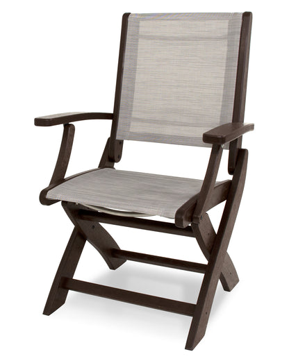 POLYWOOD Coastal Folding Chair in Mahogany with Mahogany arms and Metallic sling