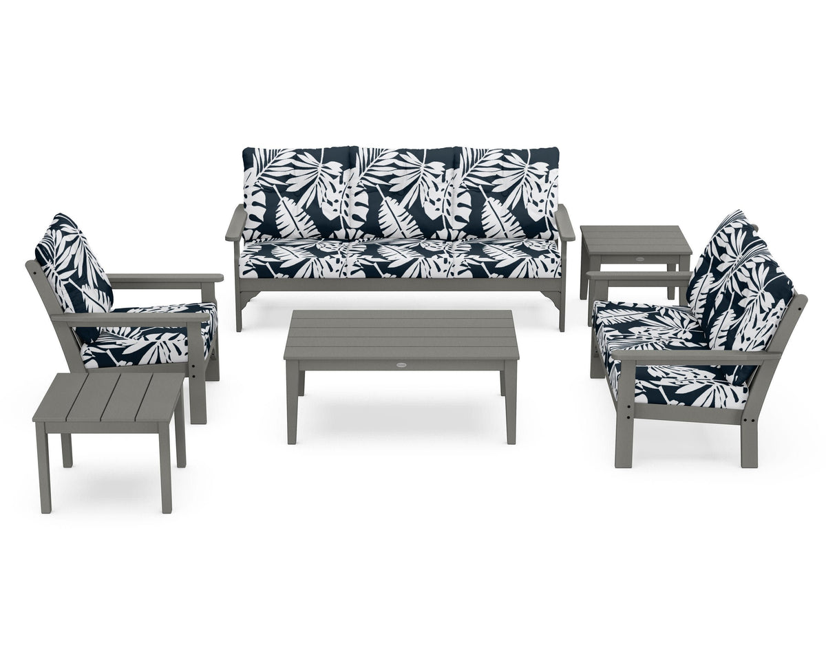 POLYWOOD Vineyard 6-Piece Deep Seating Set in Slate Grey / Leaf Marine Indigo