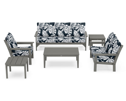 POLYWOOD Vineyard 6-Piece Deep Seating Set in Slate Grey / Leaf Marine Indigo