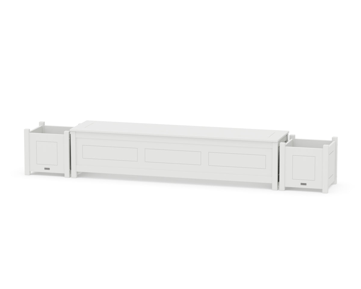 POLYWOOD 72" Country Living Straight Planter Storage Bench Set in White