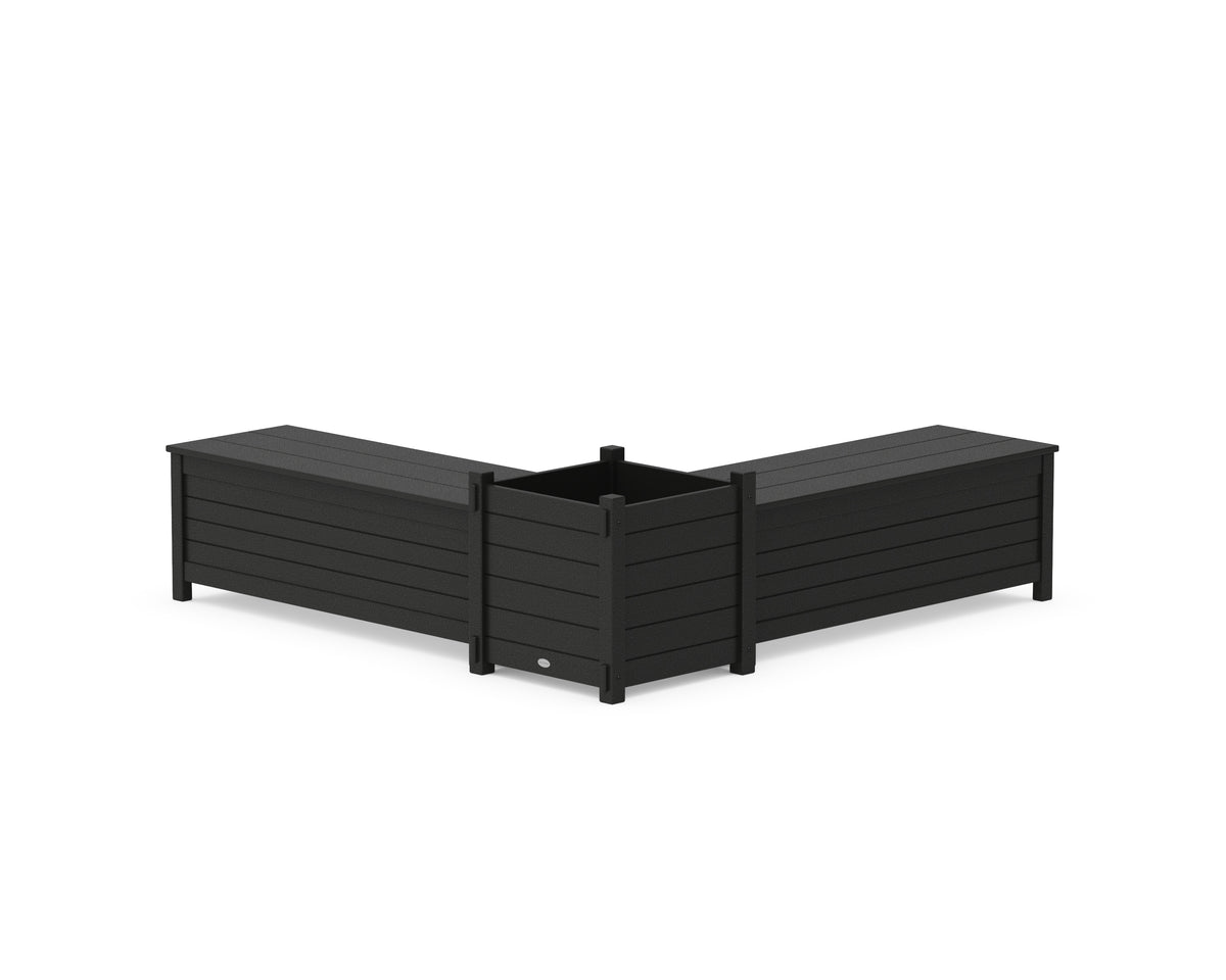 POLYWOOD 48" Nautical L-Shaped Planter Storage Bench Set - Large in Black