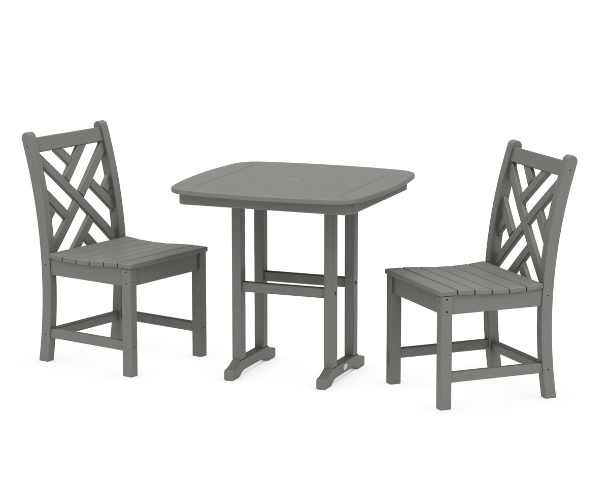 POLYWOOD Chippendale Side Chair 3-Piece Dining Set in Slate Grey