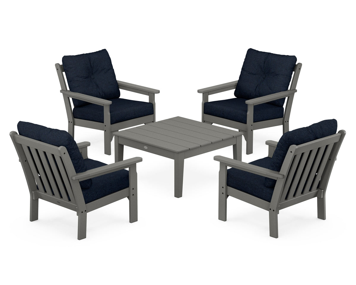POLYWOOD Vineyard 5-Piece Deep Seating Conversation Set in Slate Grey / Marine Indigo