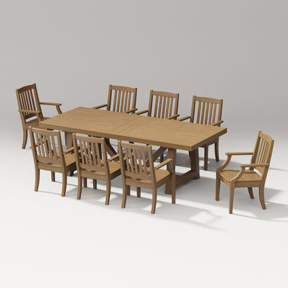 POLYWOOD Estate Arm Chair 9-Piece A-Frame Table Dining Set in Natural