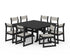 POLYWOOD EDGE Sling Side Chair 9-Piece Farmhouse Trestle Dining Set in Black / Birch