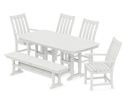 POLYWOOD Vineyard 6-Piece Dining Set with Bench - 37" x 72" Table in Vintage White