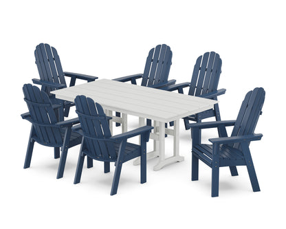 POLYWOOD Vineyard Curveback Adirondack Chair 7-Piece Farmhouse Dining Set in Navy / White