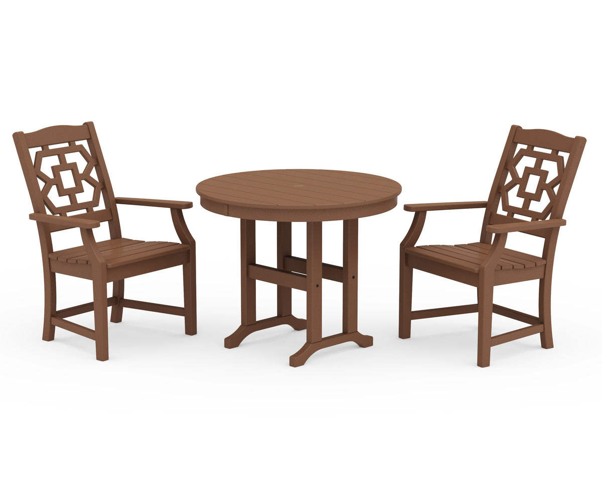 POLYWOOD Chinoiserie 3-Piece Farmhouse Dining Set in Teak