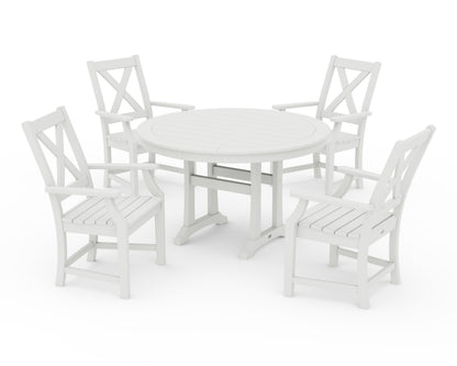 POLYWOOD Braxton 5-Piece Nautical Trestle Arm Chair Dining Set in Vintage White