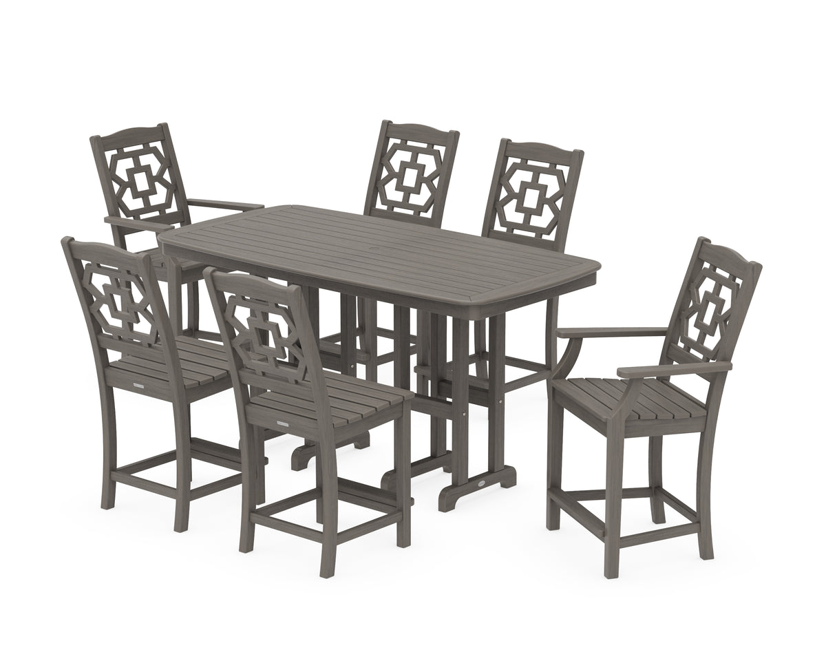 POLYWOOD Chinoiserie 7-Piece Counter Set in Driftwood
