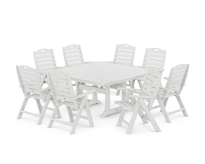 POLYWOOD Nautical Highback 9-Piece Square Farmhouse Dining Set with Trestle Legs in White