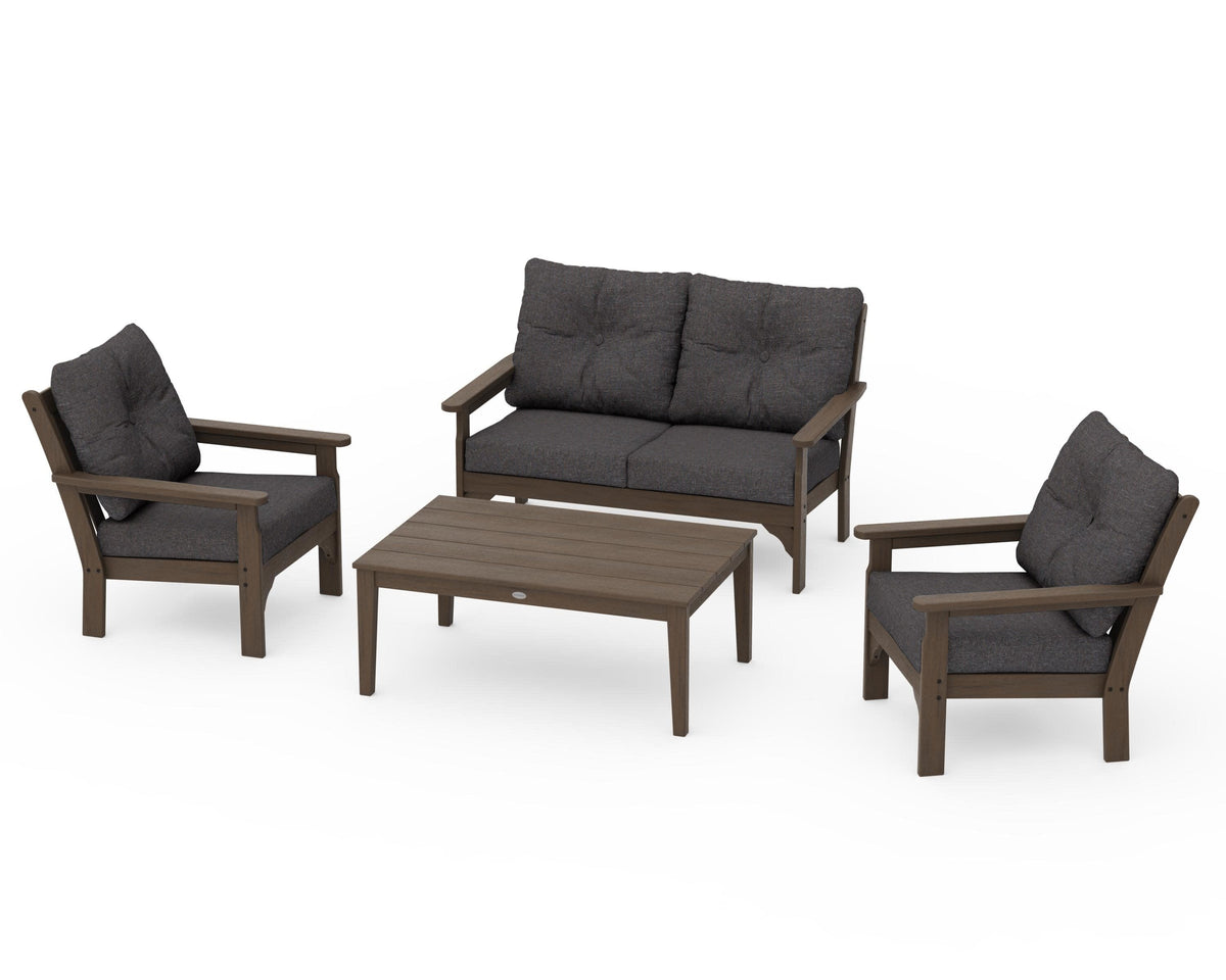 POLYWOOD Vineyard 4-Piece Deep Seating Set with Two Chairs and Loveseat in Kona / Ash Charcoal